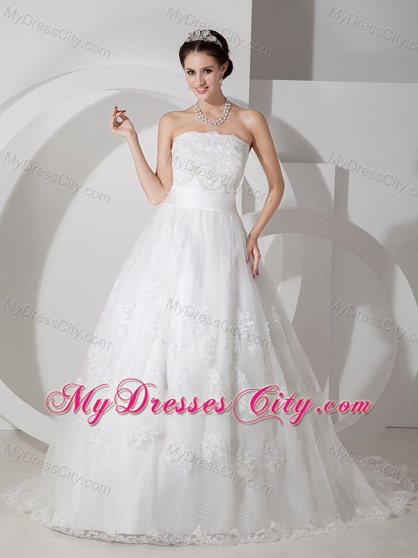 Lace Strapless Brush Train Pretty 2013 Garden Wedding Bridal Gowns