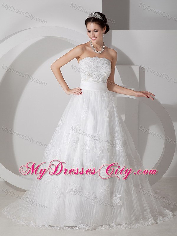 Lace Strapless Brush Train Pretty 2013 Garden Wedding Bridal Gowns