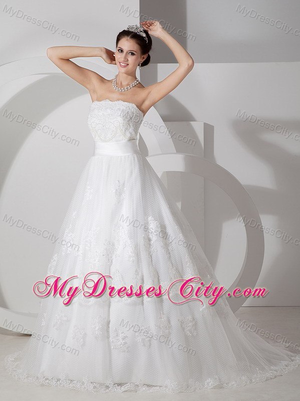 Lace Strapless Brush Train Pretty 2013 Garden Wedding Bridal Gowns