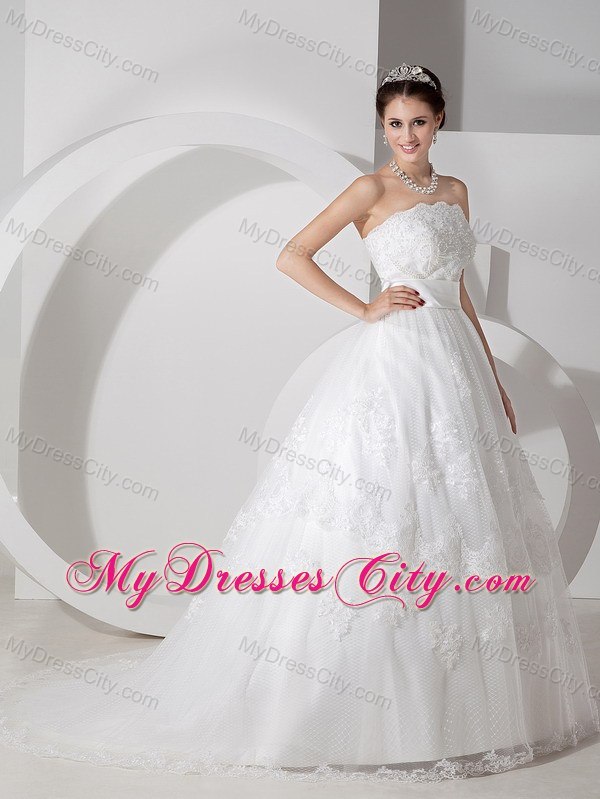 Lace Strapless Brush Train Pretty 2013 Garden Wedding Bridal Gowns