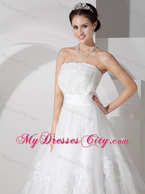 Lace Strapless Brush Train Pretty 2013 Garden Wedding Bridal Gowns