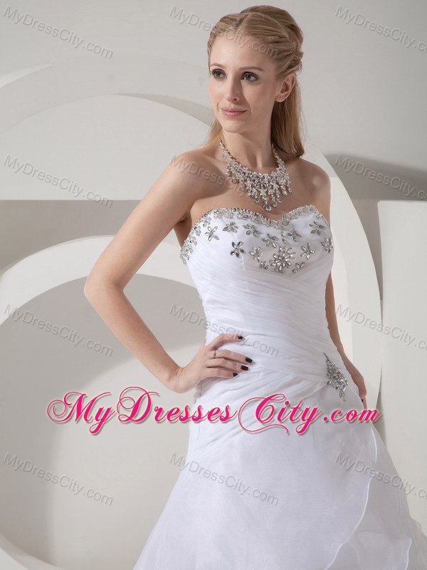 Tiers Ruched Sweetheart Court Train Wedding Dresses with Rhinestones