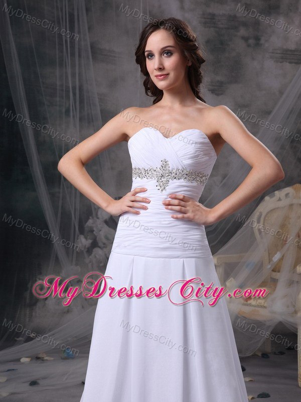 Sweetheart Ruching Beaded Court Train Chiffon Wedding Anniversary Dress