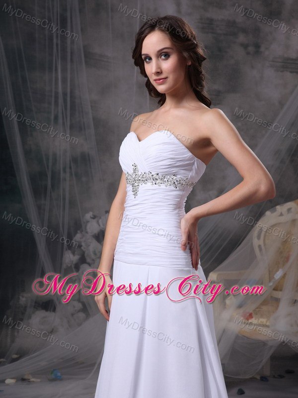 Sweetheart Ruching Beaded Court Train Chiffon Wedding Anniversary Dress