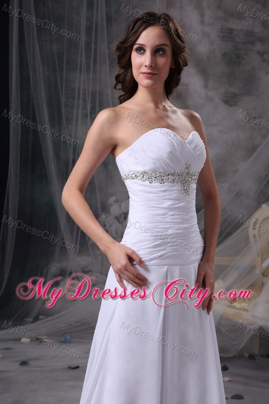 Sweetheart Ruching Beaded Court Train Chiffon Wedding Anniversary Dress