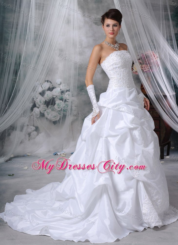 New Arrival Flowers Lace Pick Ups Court Train 2013 Church Wedding Dresses