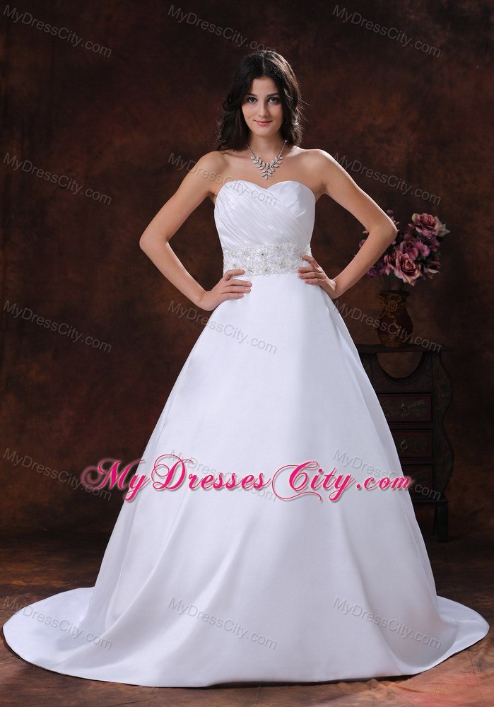 Simple Lace Beaded Court Train Sweetheart Ruching 2013 Wedding Dresses