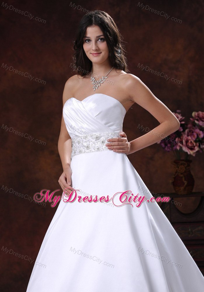 Simple Lace Beaded Court Train Sweetheart Ruching 2013 Wedding Dresses