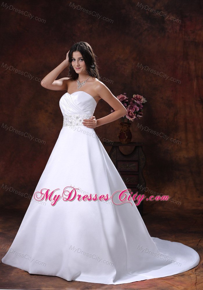 Simple Lace Beaded Court Train Sweetheart Ruching 2013 Wedding Dresses