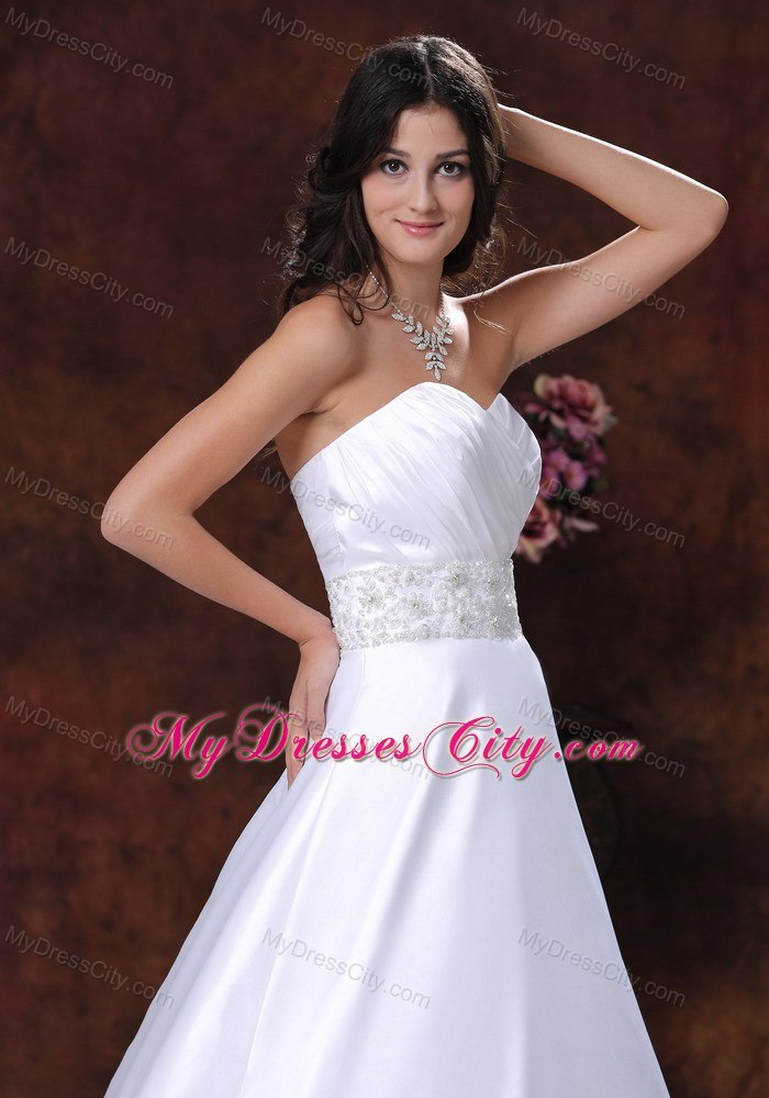 Simple Lace Beaded Court Train Sweetheart Ruching 2013 Wedding Dresses