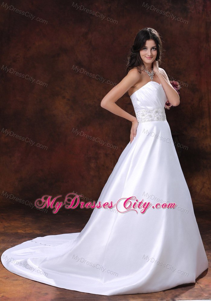 Simple Lace Beaded Court Train Sweetheart Ruching 2013 Wedding Dresses