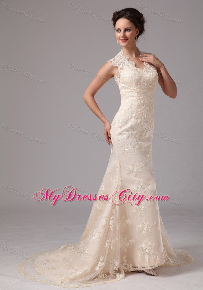 Champagne Lace Transparent Sweetheart Wedding Dress with Peekaboo Keyhole