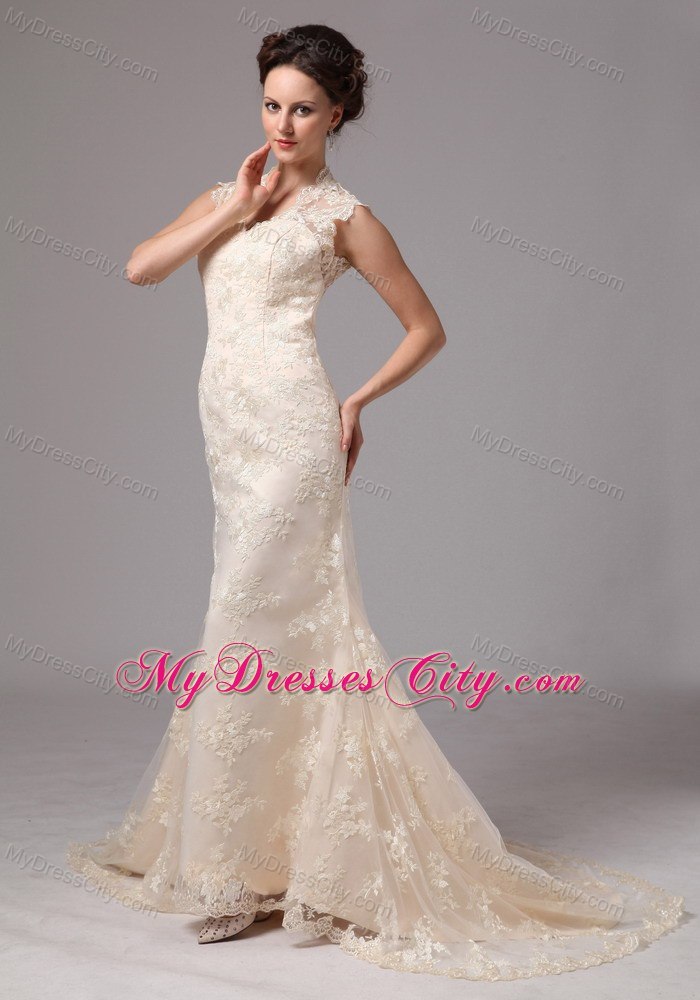 Champagne Lace Transparent Sweetheart Wedding Dress with Peekaboo Keyhole