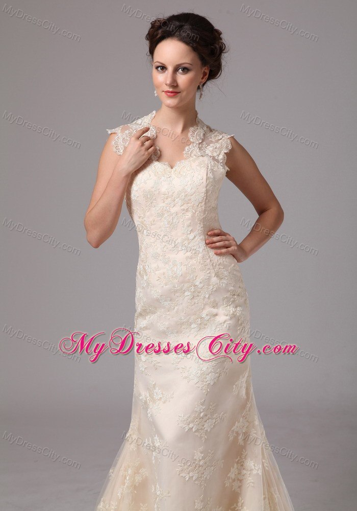 Champagne Lace Transparent Sweetheart Wedding Dress with Peekaboo Keyhole