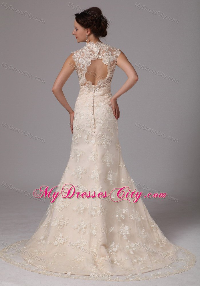 Champagne Lace Transparent Sweetheart Wedding Dress with Peekaboo Keyhole