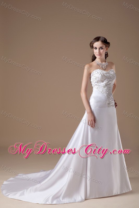 Clasp Handle Embroidery with Beading Satin Court Train Wedding Dresses