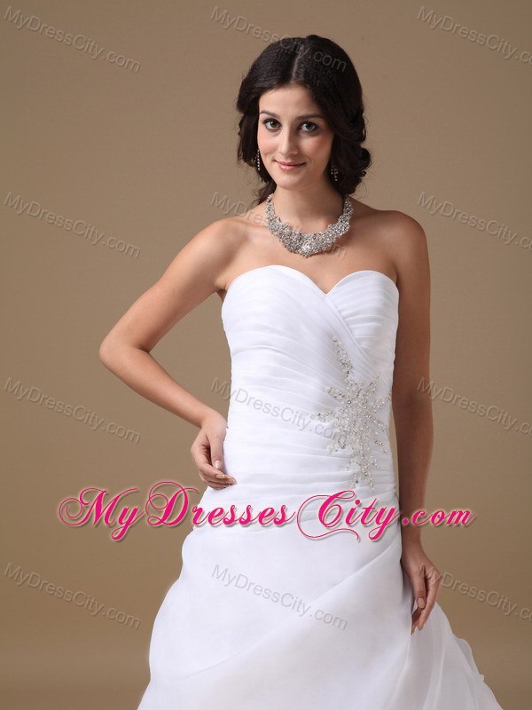 Beaded Appliques Sweetheart Ruffles Court Train Organza Wedding Dresses