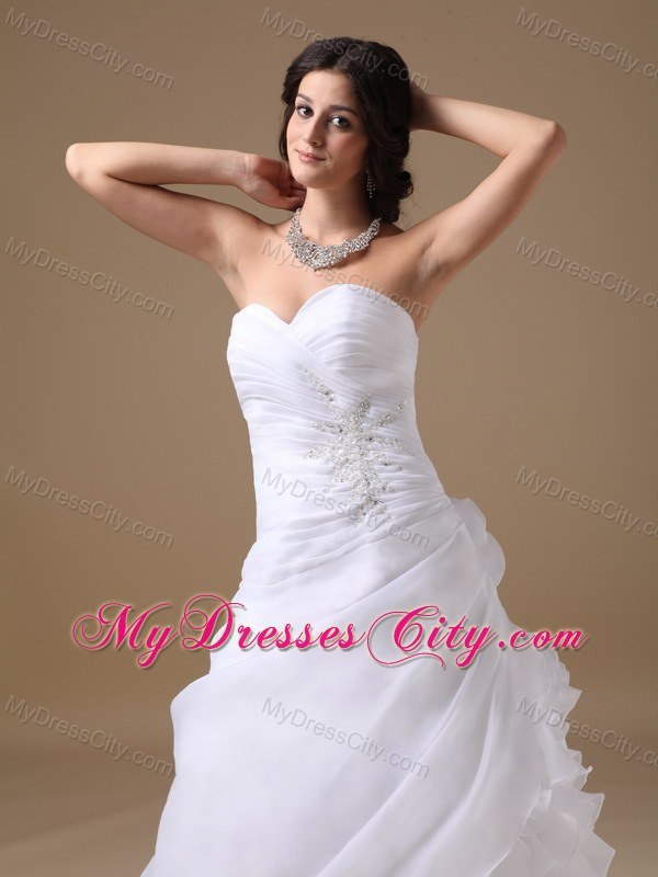 Beaded Appliques Sweetheart Ruffles Court Train Organza Wedding Dresses