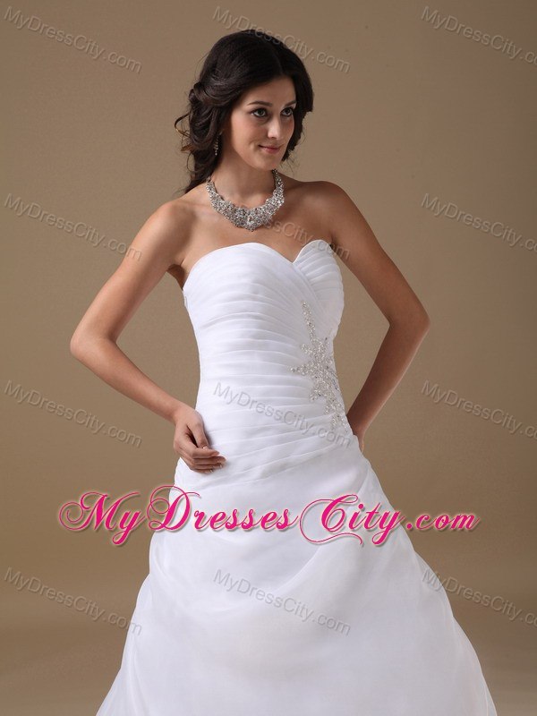 Beaded Appliques Sweetheart Ruffles Court Train Organza Wedding Dresses