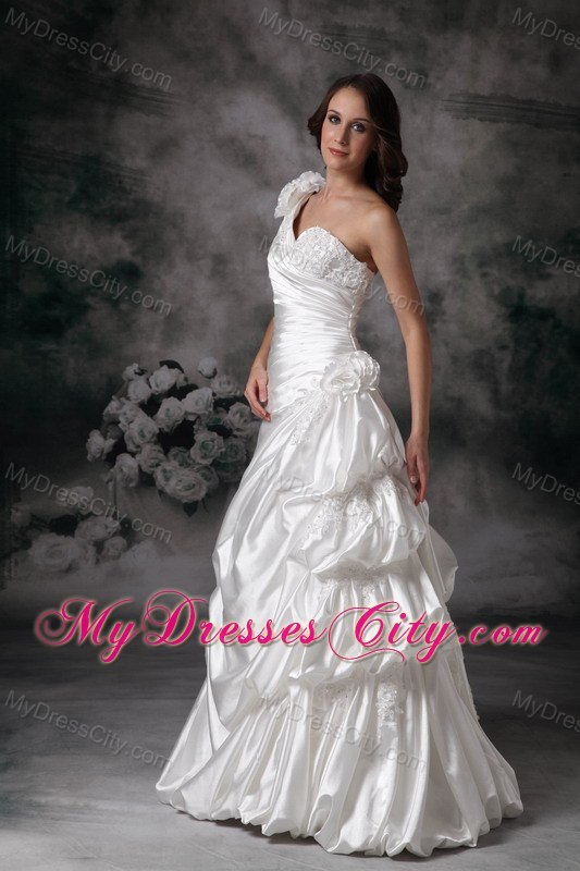 Flowers One Shoulder Ruching Pick Ups Elegant Garden Wedding Dresses