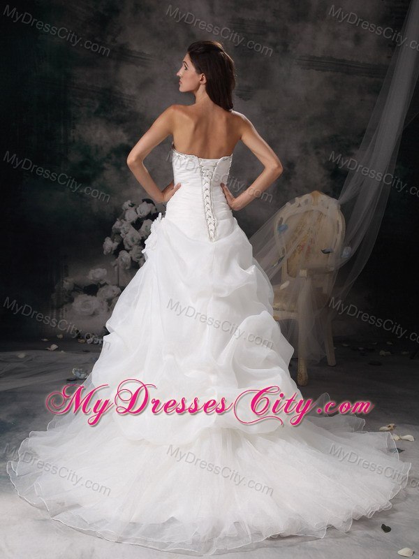 Beaded Sweetheart Pick Ups Organza Ruching Court Train Wedding Dresses