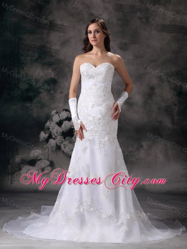 Sweetheart Chapel Train Luxurious Lace Wedding Dress with Clasp Handle