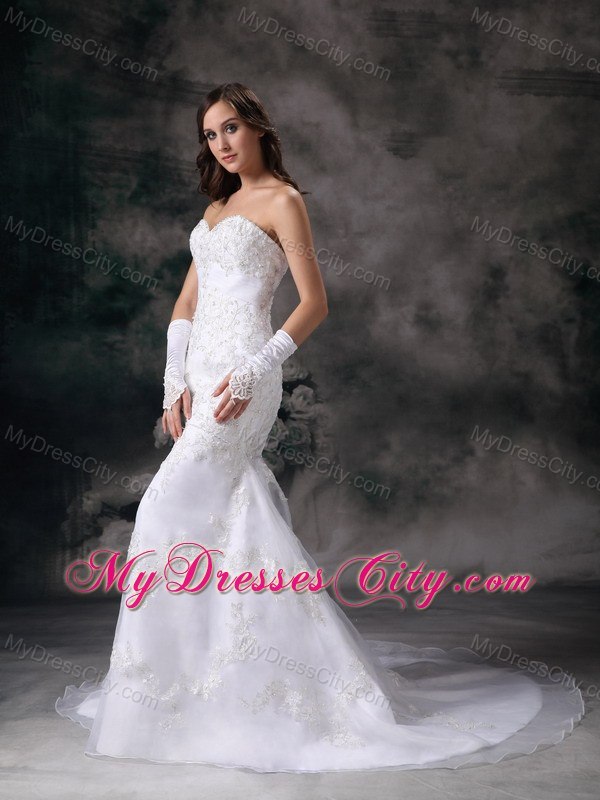 Sweetheart Chapel Train Luxurious Lace Wedding Dress with Clasp Handle