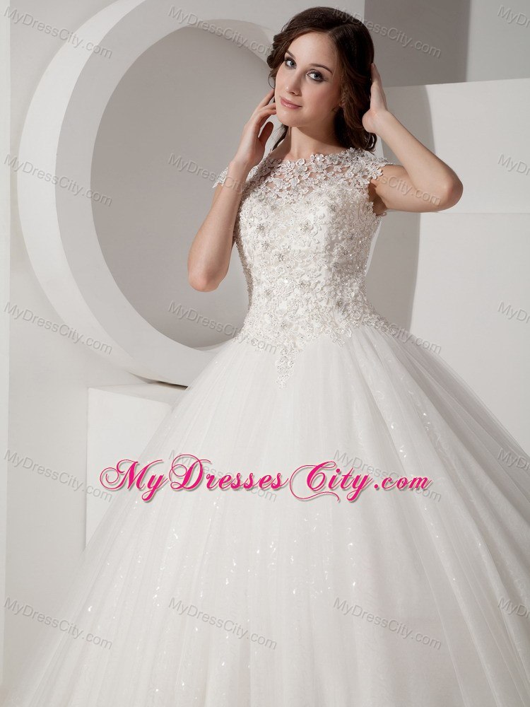 Pretty Lace Sheer Sweetheart Neck Sequined Ball Gown Wedding Gown