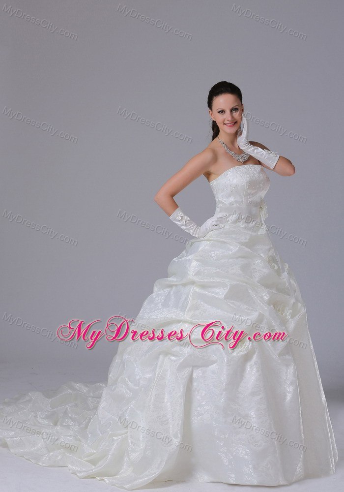 Stylish Pick Ups Flowers Sash Court Train Church 2013 Wedding Dresses