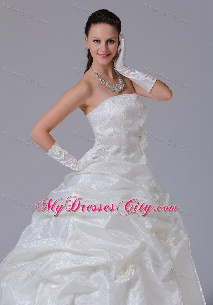 Stylish Pick Ups Flowers Sash Court Train Church 2013 Wedding Dresses