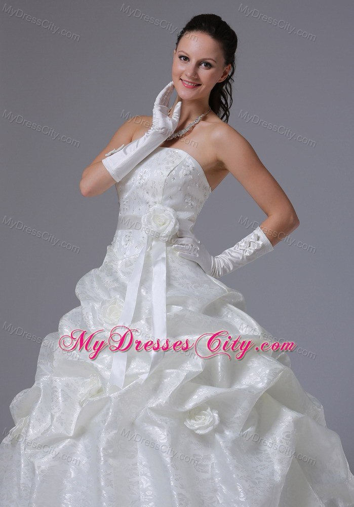 Stylish Pick Ups Flowers Sash Court Train Church 2013 Wedding Dresses