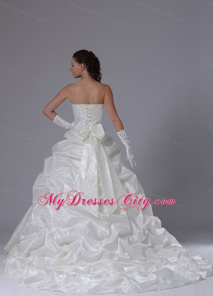 Stylish Pick Ups Flowers Sash Court Train Church 2013 Wedding Dresses