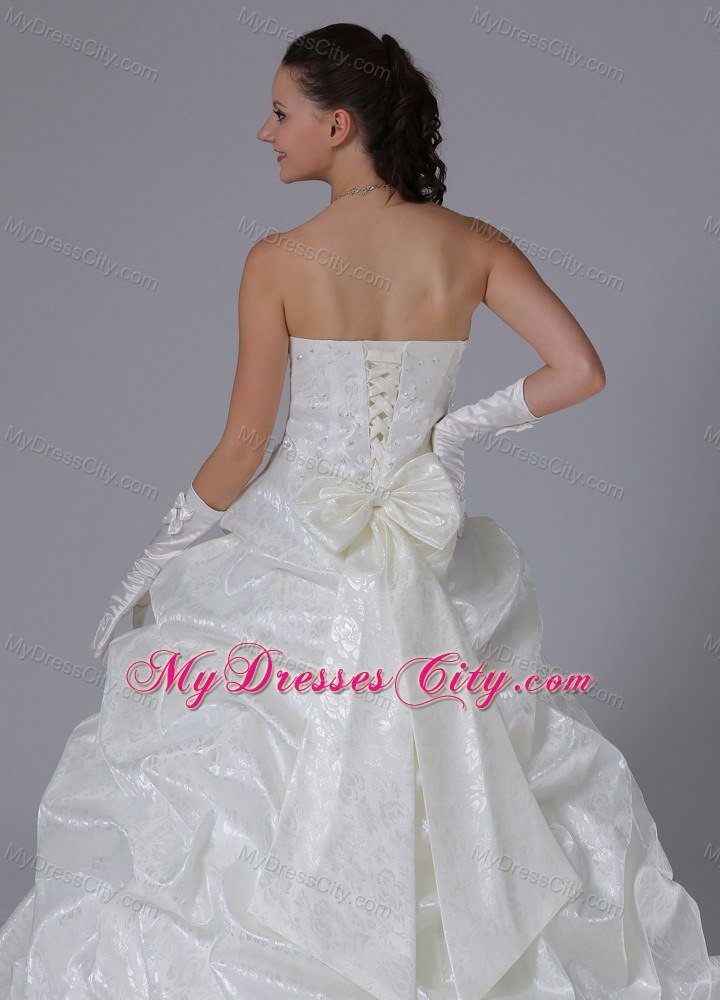 Stylish Pick Ups Flowers Sash Court Train Church 2013 Wedding Dresses