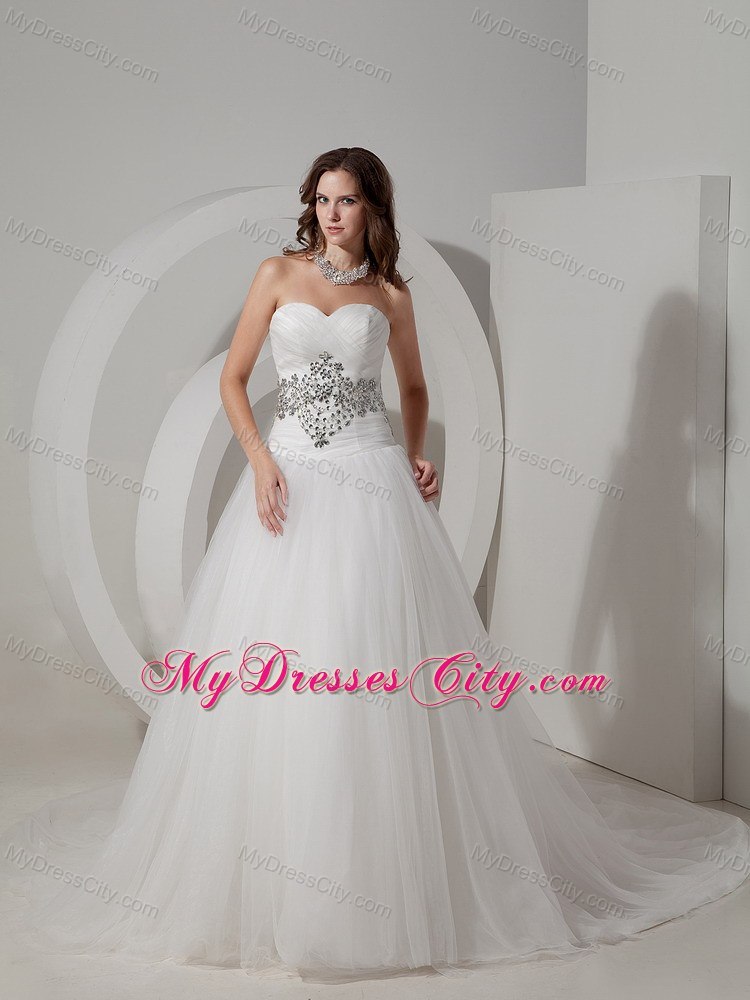 Sweetheart Ruching Beaded Court Train 2013 Wedding Anniversary Dress