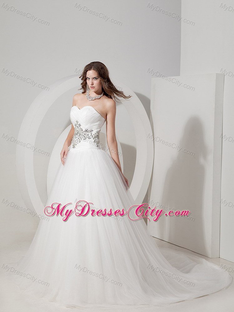 Sweetheart Ruching Beaded Court Train 2013 Wedding Anniversary Dress