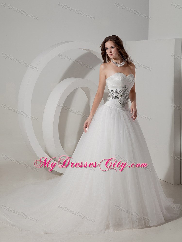 Sweetheart Ruching Beaded Court Train 2013 Wedding Anniversary Dress