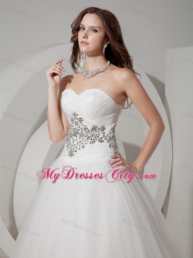 Sweetheart Ruching Beaded Court Train 2013 Wedding Anniversary Dress