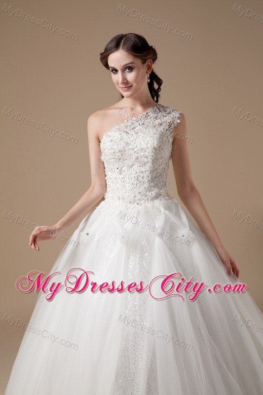 Lace One Shoulder Tulle Ball Gown 2013 Garden Wedding Dresses