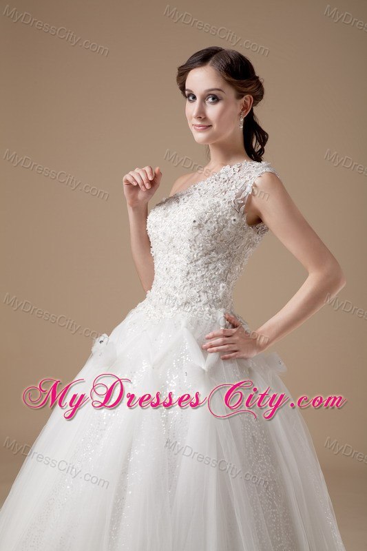 Lace One Shoulder Tulle Ball Gown 2013 Garden Wedding Dresses