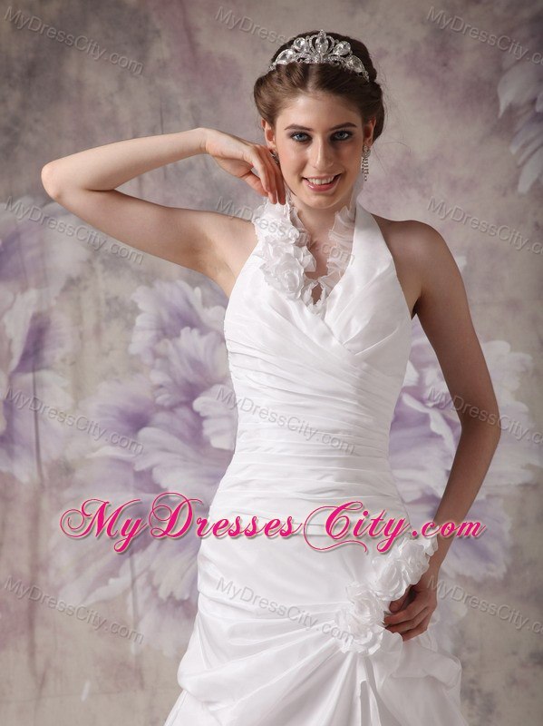 Flowers Halter Top Pick Ups Brush Train Elegant Garden Wedding Dresses