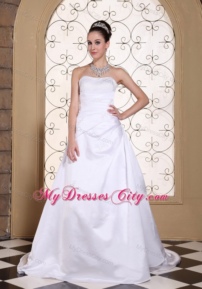 Simple Cheap Sequined Strapless Plus Size Court Train Wedding Gown