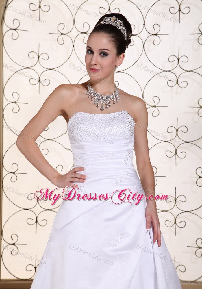 Simple Cheap Sequined Strapless Plus Size Court Train Wedding Gown