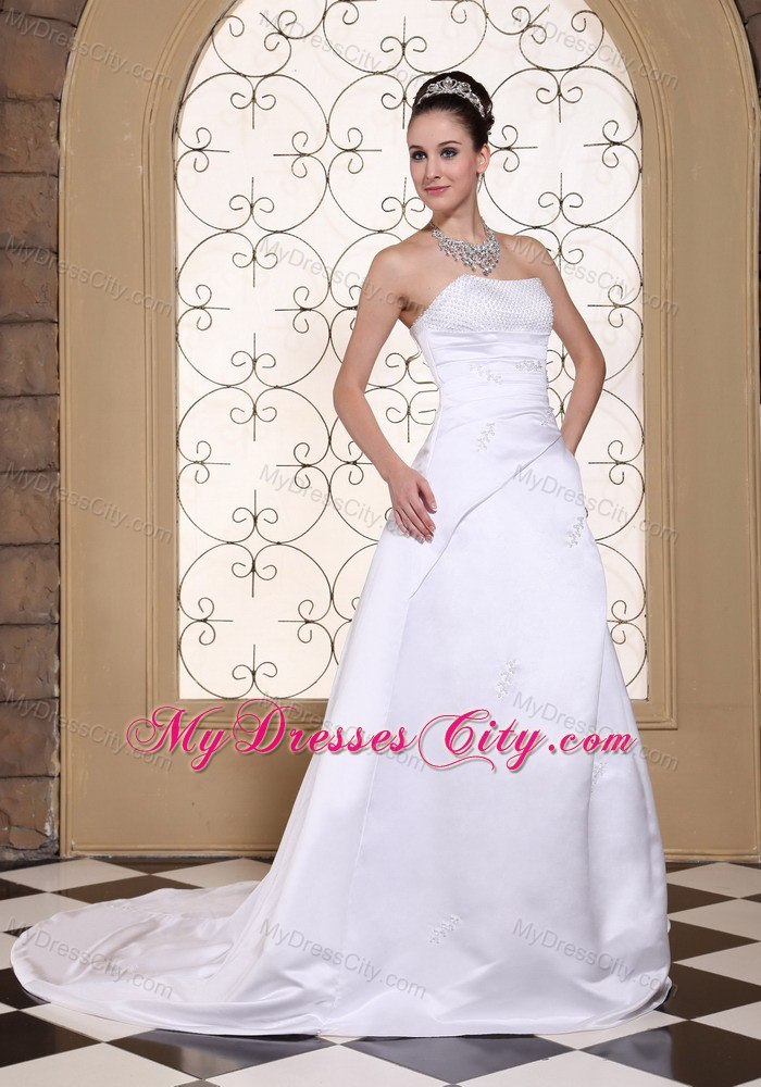 Simple Cheap Sequined Strapless Plus Size Court Train Wedding Gown