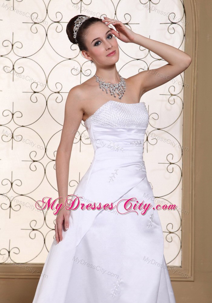 Simple Cheap Sequined Strapless Plus Size Court Train Wedding Gown