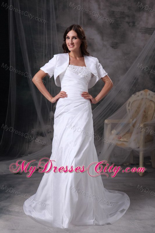 Appliques with Beading Ruching Brush Train Wedding Dress with Jacket