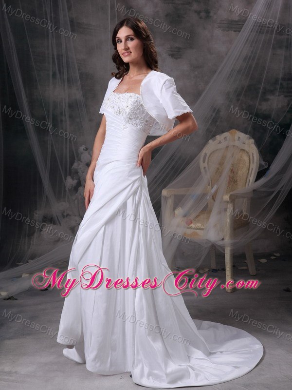 Appliques with Beading Ruching Brush Train Wedding Dress with Jacket