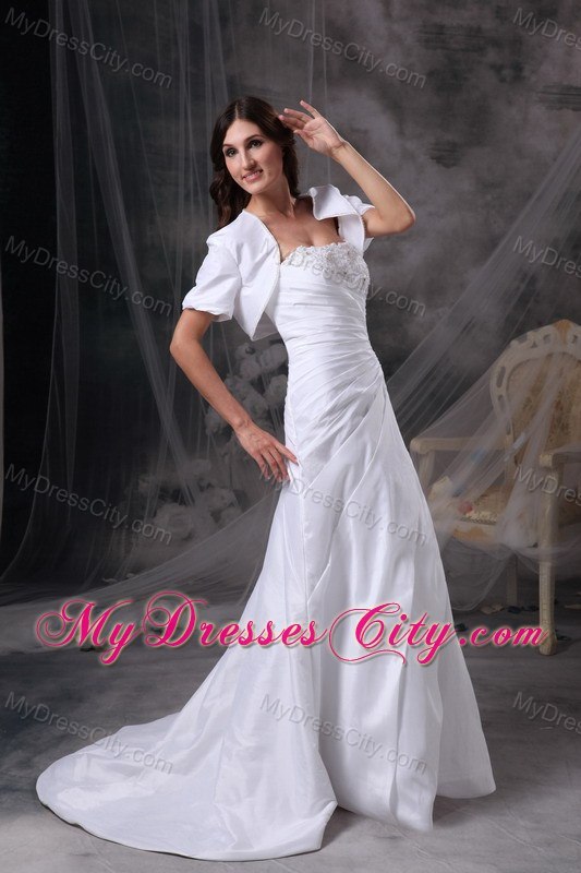 Appliques with Beading Ruching Brush Train Wedding Dress with Jacket