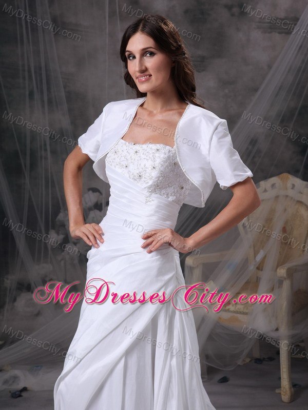 Appliques with Beading Ruching Brush Train Wedding Dress with Jacket