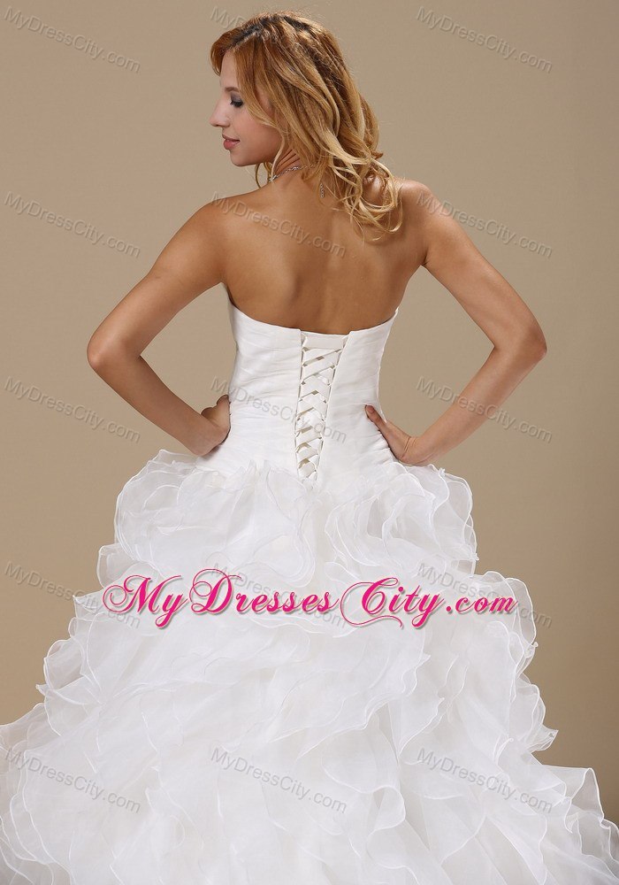 Organza Ruffles Flowers Sweetheart Ruching Wedding Dresses for Garden