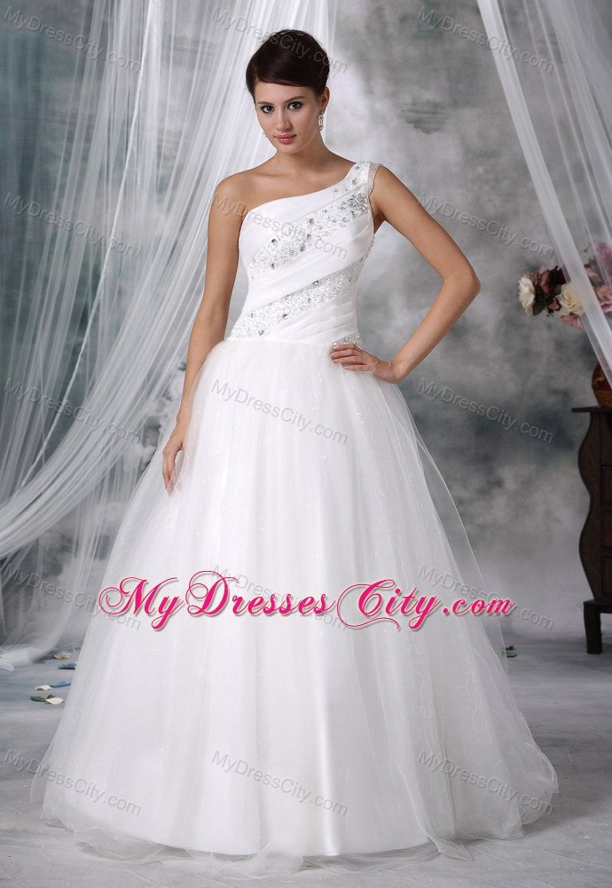 One Shoulder Beaded Princess Elegant Wedding Gown for Garden